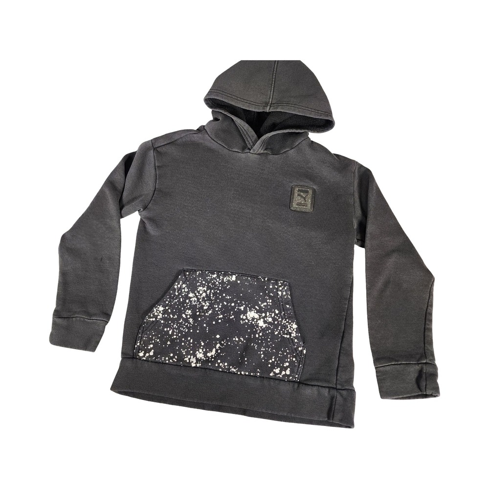 Puma Kids Hoodie Size 10-12 Gray Splatter Pocket‎ Graphic Sweatshirt